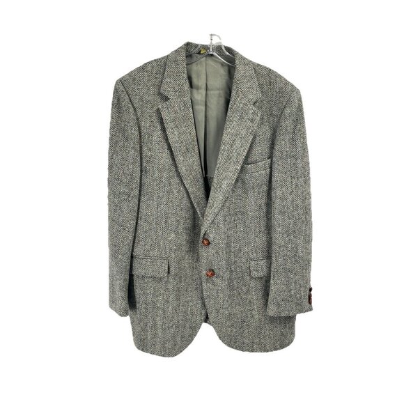 Vtg Harris Tweed Mens Blazer Gray Wool Sz 44 Old Money Classic - Picture 1 of 5